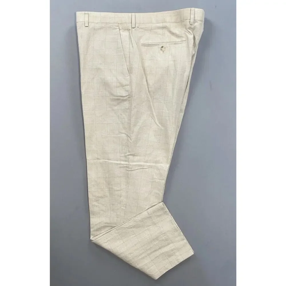 J Crew Ludlow Flat Front Baird McNutt Irish Linen Blend Pants. Ivory Plaid 35X30